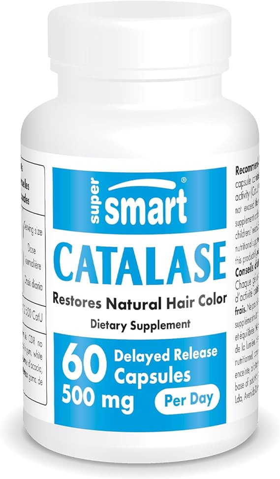 Supersmart - Catalase 500mg per Day (12500 CatU) - Natural Enzyme - Anti Gray Hair Supplement